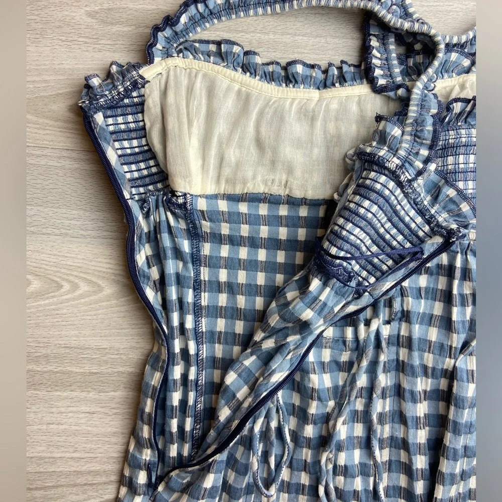 Free People Lucinda Plaid Midi Dress Size XS Square Neck Pleated - Picture 12 of 16